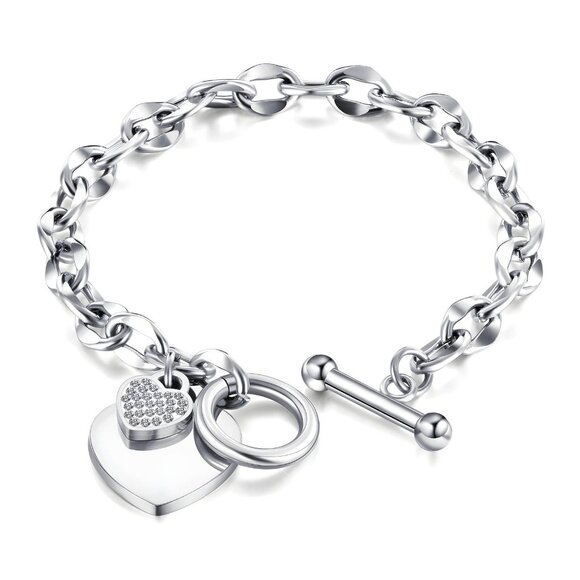 Toggle Clasp Stainless Steel Heart Bracelet - Picture 1 of 5